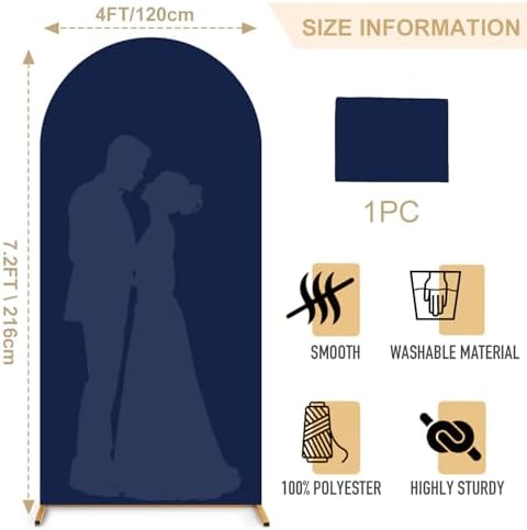 FANPROMS Wedding Arch Cover 7.2FT Navy Blue Arch Cover Backdrop Fabric for Birthday Party Spandex Arched Stand Covers 2 Sides Arch Covers Stretchy Backdrop for Arched Stand Covering Events Decor - Image 3