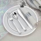 50 Pack Pre Rolled Silver Plastic Silverware Set, Disposable Wrapped Plastic Cutlery Set (50 Forks, 50 Knives, 50 Spoons, 50 Napkins) for Wedding Party - Image 4