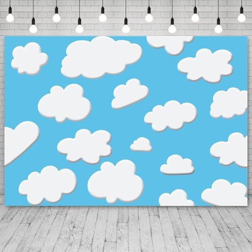 20x10ft Blue Sky White Clouds Backdrop Cartoon Kids Birthday Party Photography Background Natural Scenery Wedding Baby Shower Banner Decorations Newborn Adult Portrait Photo Booth Prop - Image 3