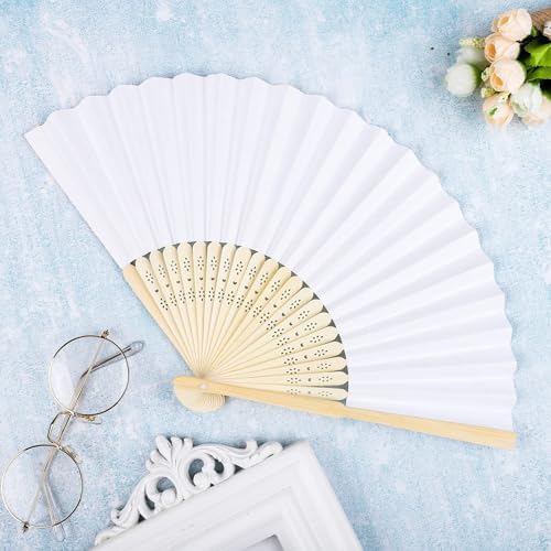Aneco 36 Pieces Handheld Paper Fans Paper Folding Fans with Bamboos for Wedding Gift, Party, Home, DIY, White - Image 5