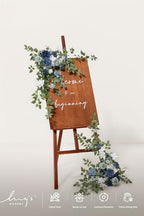 Ling's moment Welcome Sign Flowers, Wedding Floral Swag, Dusty Blue & Navy - Image 4