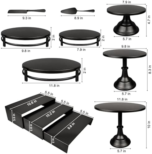 MACIFECI Cake Stand Set, Black Cake Stands For Dessert Table Including Dessert Tray, Metal Cupcake Display Stands Dessert Trays (Black) - Image 2