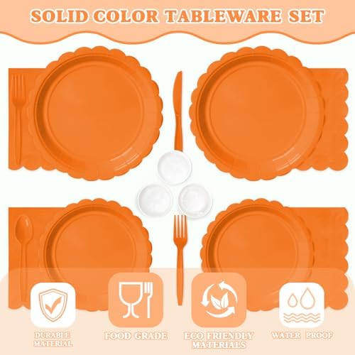 Vyntra 350 Pcs Orange Paper Plates and Napkins Party Supplies - Image 3