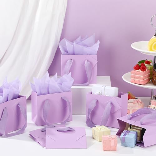 Zhanmai 100 Pcs 4.7 x 2.4 x 3.9 Inch Mini Gift Bags Bulk, Light Purple - Image 5