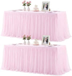 2 Pack Pink Tablecloths for 6 Foot Rectangle Tables Tulle Tablecloth Fitted Pink Table Cloth Rectangle 6ft Stretch Spandex Table Covers for Baby Shower Girls Birthday Party Banquet Desk Tables Skirt by HBBMAGIC