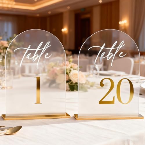 1-20 Arch Acrylic Wedding Table Numbers with Stands 5x8 Inch Signs by Ameilika