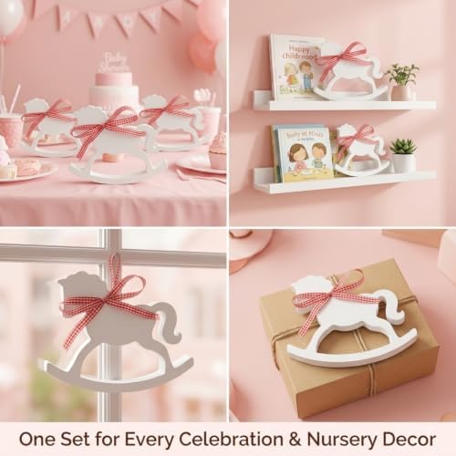 6Pc White Wood Rocking Horse Decor, Baby Shower Table Centerpiece - Image 6