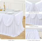 gogoparti White Tutu Table Skirts for Rectangle Tables 6ft Draped Pleated Table Skirt Polyester Tablecloth for Birthday Party Banquet Wedding Baby Shower - Image 3