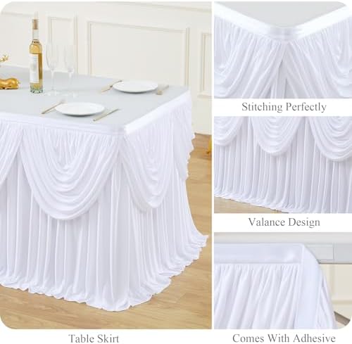 gogoparti White Ruffle Table Skirt for Rectangle Tables 14ft White Tutu Tablecloth for Wedding Birthday Party Bridal Banquet - Image 4