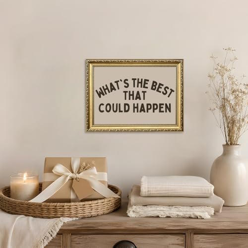 What's the Best That Could Happen Wall Art Minimalist Inspirational Quote Wall Decor Picture Preppy Positive Dorm Sign Poster Canvas Painting Print for Bedroom Living Room 24x16 inch Gold Framed - Image 5