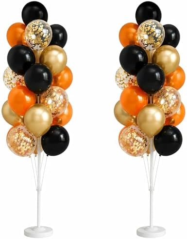 Balloon Column Kit Set of 2 With Balloons Included - with Base, and Pole,Balloon Tower Backdrop Decoration for Wedding, Baby Shower, Birthday Party, or Bachelorette Parties (Black Orange) by HiinsPartyDecoration