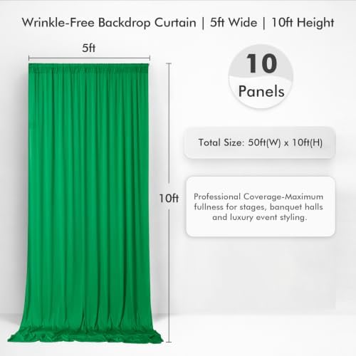50×10 Green Backdrop Curtain for Wedding Parties Decor Wrinkle Resistant - Image 2