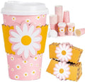 50 Pack 16oz Pink Daisy Disposable Coffee Cups with Lids & Sleeves – Premium Paper for Mother's Day,Baby Shower, Birthday,Wedding, bridal showers, Brunch, Cafés,Party Supplies by YULLOT