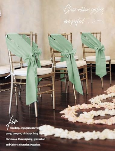 fani 60 PCS Satin Chair Sashes, 7x78 Inch, Sage Green - Image 6