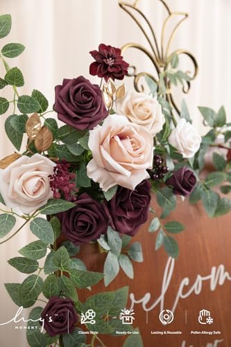 Ling's moment Welcome Sign Flowers, Wedding Floral Swag, Marsala and Blush - Image 3