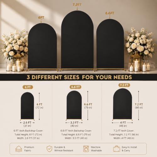 Black Arch Cover 7.2ft 6.6ft 6ft Spandex Arch Backdrop Cover Set of 3 - Image 5
