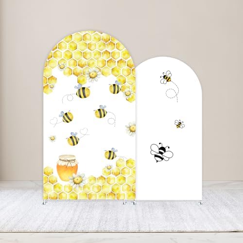 Set of 2 Arch Backdrop Covers Sweet Bee Theme Baby Shower 2PCS Spandex Stretchy Arch Cover for Honey Bees Birthday Party Banquet Decorations (Hunny,7.2FT & 6FT) - Image 2