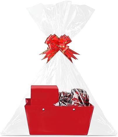 Tuanse 30 Pcs Basket for Gift Empty DIY Bulk Gift Basket Kit with Handle Kraft Cardboard Tray with 30 Bag 30 Bow Market Tray for Wedding Party, Red, 9.8 x 6.7 x 4.3 in by Tuanse