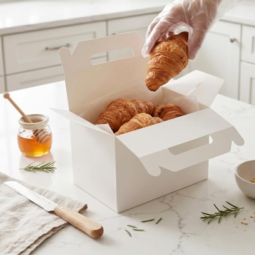 ZOOFOX 50 Pack White Gable Boxes 9x6x6 Inches, Large Greaseproof Cardboard Treat Boxes with Handles, Party Favor Boxes for Baby Shower, Food, Birthdays, Barn Style Lunch Boxes - Image 7