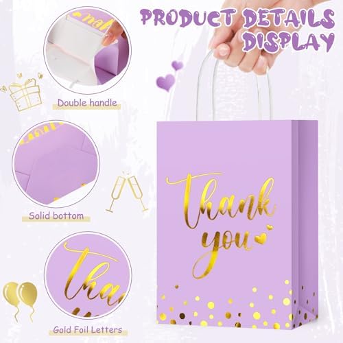 PerKoop 60 Pack Thank You Paper Gift Bags, Classic, Light Purple - Image 4