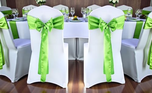 MDS® Pack of 125 Satin Chair Sashes for Wedding & Events – Parrot Green - Image 2