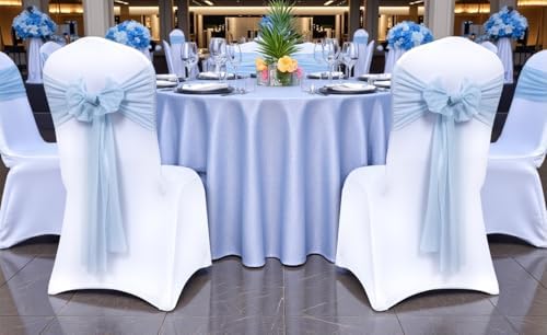 MDS Pack of 25 Chiffon Chair Sashes for Wedding & Event Décor - Baby Blue - Image 2