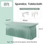 NSSONBEN 2 pk Sage Green Spandex Tablecloth for 8 Foot Rectangle Tables,Wrinkle Free Fitted Spandex Table Covers 8ft Stretch Table Cloths with Ruffle Skirt for Parties Weddings Banquet Baby Shower - Image 3