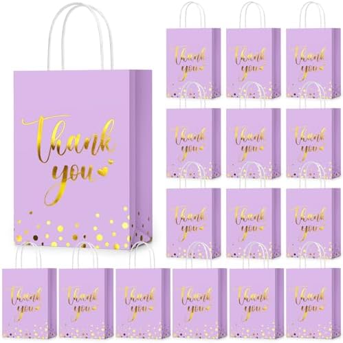 PerKoop 60 Pack Thank You Paper Gift Bags, Classic, Light Purple by PerKoop