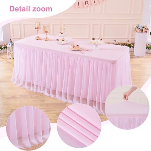 HB HBB MAGIC Baby Pink Table Cloths 8 Foot Rectangle Tulle Table Skirt Rectangle Tables 8ft Fitted Spandex Table Covers Stretch Elastic Banquet Birthday Party Baby Shower Wedding Table Cloths - Image 5