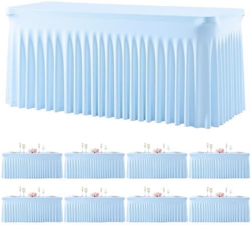 8 Pack Baby Blue Table Cloth for 6 Foot Rectangle Tables Spandex Fitted Tablecloth 6ft Stretch Table Covers Skirt Baby Blue Banquet Tablecloths Wrinkle Free Tablecloth for Party Wedding Birthday Event by Tao-GePartyDecorations