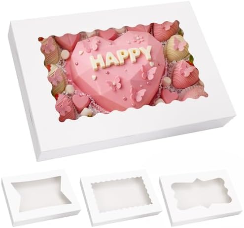 Moretoes 60pcs 16x11x2.5 Inches Bakery Boxes with 3 Style Window by Moretoes