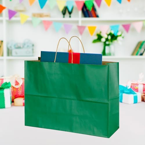 BLEWINDZ 70Pcs Large Paper Bags with Handles, 16x6x12 Inches Dark Green Paper Shopping Bag for Small Business, Large Kraft Gift Bags Bulk for Grocery Mechandise Retail - Image 4