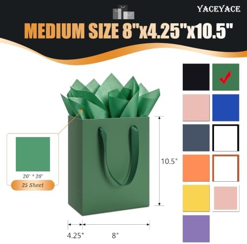 YACEYACE Green Gift Bags 20Pack, Green Gift Bags with Tissue Paper - Image 2