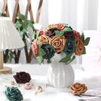 100 Pcs Artificial Foam Rose Flower Faux Bouquet Wedding Fake Rose Gift for Mother's Day Women DIY Bridal Shower Party Table Birthday Home Spring Decor (Shades of 1970s) - Image 3