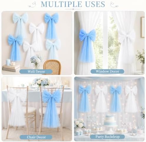 6PCS Large Blue Bows for Backdrop Cute Giant Mesh Bows Hanging Wall Decor - Image 6