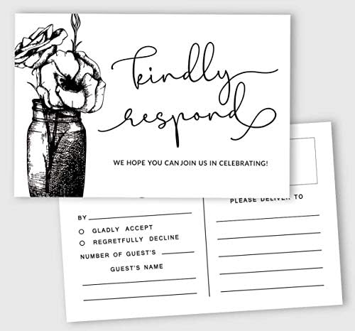 50 Blank RSVP Postcards Floral Script Style Print 4"X6" Response Cards,RSVP Reply Card for Wedding,Bridal Shower,Baby Shower by Inkdotpot