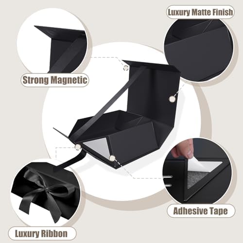 Aimyoo 5 Pack Large Black Gift Box with Ribbon, 11.5x8.6x4.1 inch Groomsman Proposal Box for Presents with Magnetic Closure Lids, Rectangle Collapsible Luxury Box for Wedding, Christmas, Birthday - Image 4