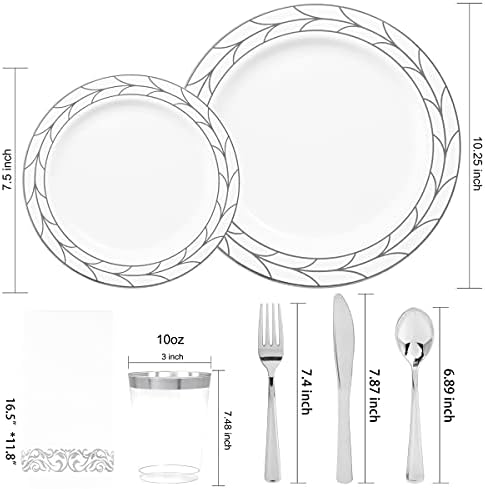 COLOSUS 175PCS Silver Plastic Dinnerware Sets With Fancy Silverware Set. - Image 2
