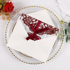 50pcs Blank Burgundy Wedding Invitation Cards Pocket with Envelope - Image 4