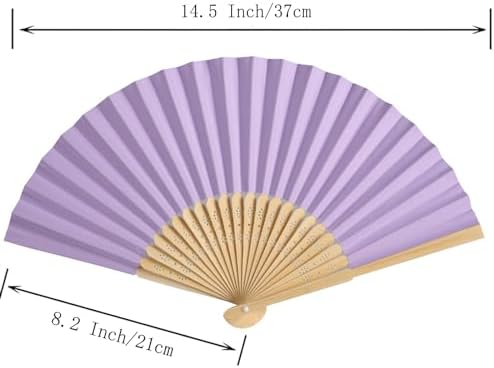50pcs Paper Hand Fan with Organza Bags Bamboo Handheld Folding Fan DIY Decorative Wedding Party Favors (Light Purple) - Image 2