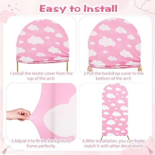7.2 ft Arch Backdrop Cover Sky Strench Spandex, Pink Cloud - Image 2