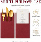 100Pcs Burgundy Napkins Disposable Linen Feel Dinner Paper Napkins with Built-in Flatware Pocket, 16in x 16in Airlaid Paper Pre-Folded Napkin for Silverware Baby Shower Easter Wedding Birthday Party - Image 7