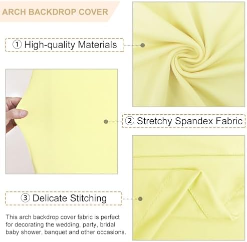 FANPROMS Arch Covers Set of 2 Yellow Wedding Arch Cover 6FT 7.2FT Arch Stand Cover for Wedding Party Spandex Arch Cover Stretchy Fabric Boho Backdrop Covers Set for Bridal Baby Shower Decoration - Image 3