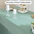 6 Pack Sage Green Spandex Table Clothes for 8 Foot Rectangle Tables, Wrinkle Free Fitted Table Cover 8ft Stretch Tablecloths Desk Skirt for Parties Weddings Birthday Banquet Baby Shower - Image 3