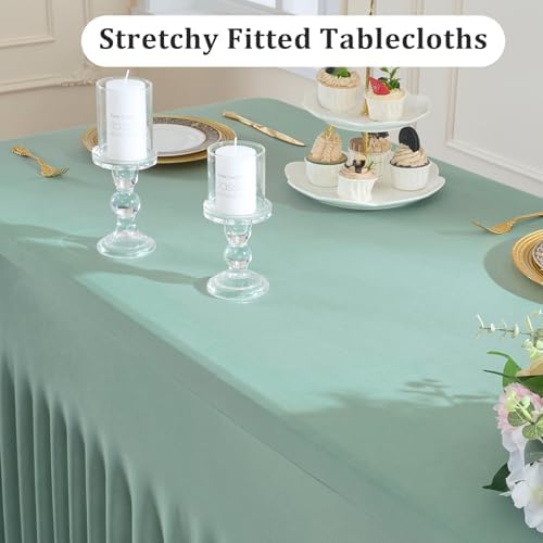 2 Pack Sage Green Spandex Table Clothes for 8 Foot Rectangle Tables, Wrinkle Free Fitted Table Cover 8ft Stretch Tablecloths Desk Skirt for Parties Weddings Birthday Banquet Baby Shower - Image 2