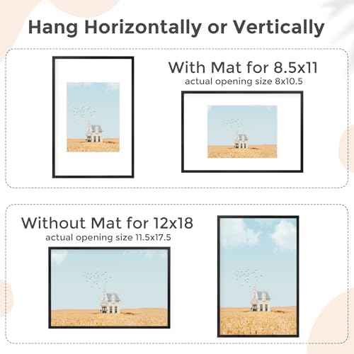12x18 Metal Picture Frame for Wall With Mat for 8.5x11, 12''x18'' Aluminum Photo Frames With Tempered Glass for Home Decor, Minimalist Modern Poster Frame Horizontal And Vertical Formats, Black - Image 4