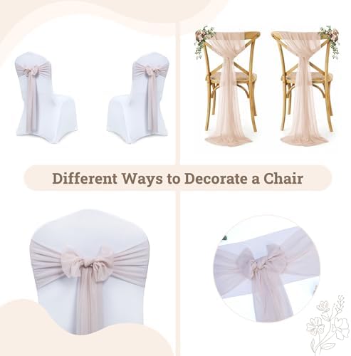 MDS Pack of 50 Chiffon Chair Sashes for Wedding & Event Décor - Nude - Image 4