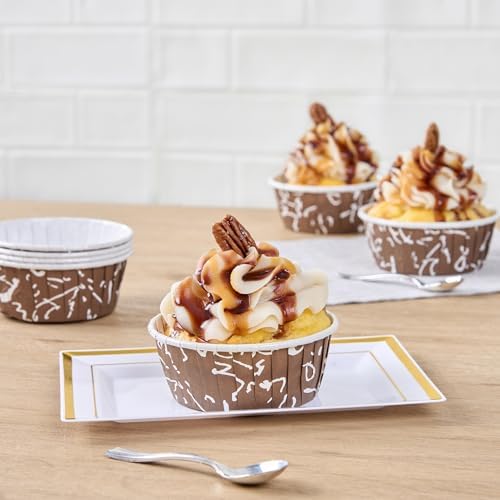 Restaurantware-Panificio 5 Ounce Baking Cups, 200 Pleated Cupcake Liners - Oven-Ready, Freezable, Brown And White Paper Muffin Cases, Disposable, Chocolate Wisp, For Wedding Parties, Baby Showers - Image 6