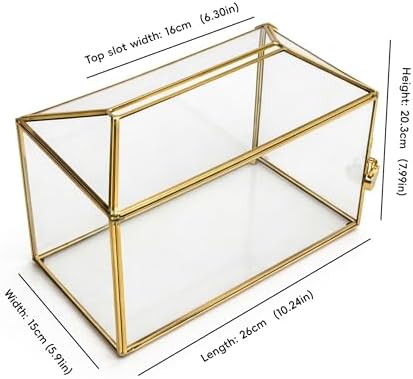 Wedding Card Box with Slot and Lock, 10.2'' Glass Card Boxes for Reception, Gold Decorative Card Holder, Clear Reusable Keepsake Storage for Wedding, Party, Baby Showers, Tabletop Decor - Image 3