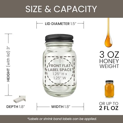 RetroPak Mini Mason Jars with Lids, 24 Pack, 3 oz Glass Honey Jars, Black - Image 4